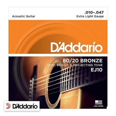 D'Addario EJ10 Extra Light 80/20 Bronze 10/47